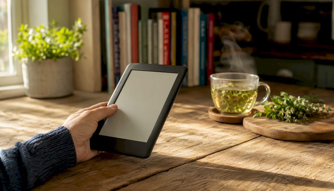 Hand holding e-reader device for resilience ebooks