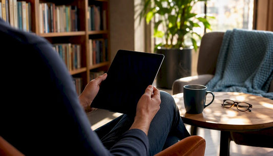 Hands holding tablet browsing ebooks
