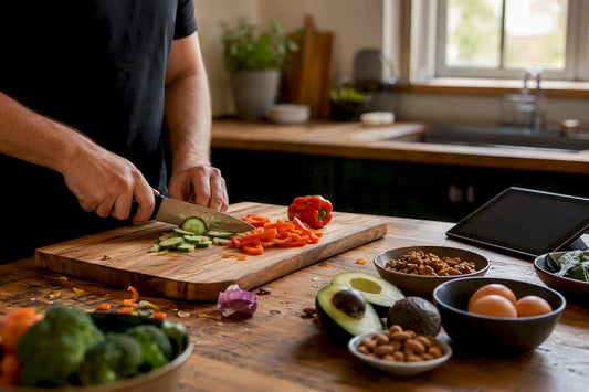 Hands chopping vegetables for keto meal prep