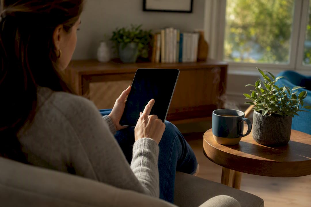 Hands downloading ebook on tablet