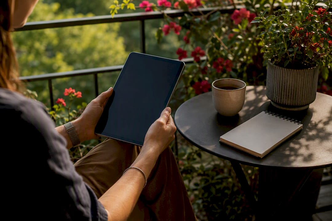 Hands holding tablet browsing ebooks
