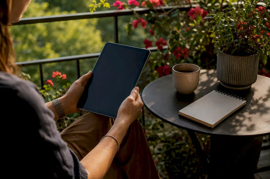 Hands holding tablet browsing ebooks