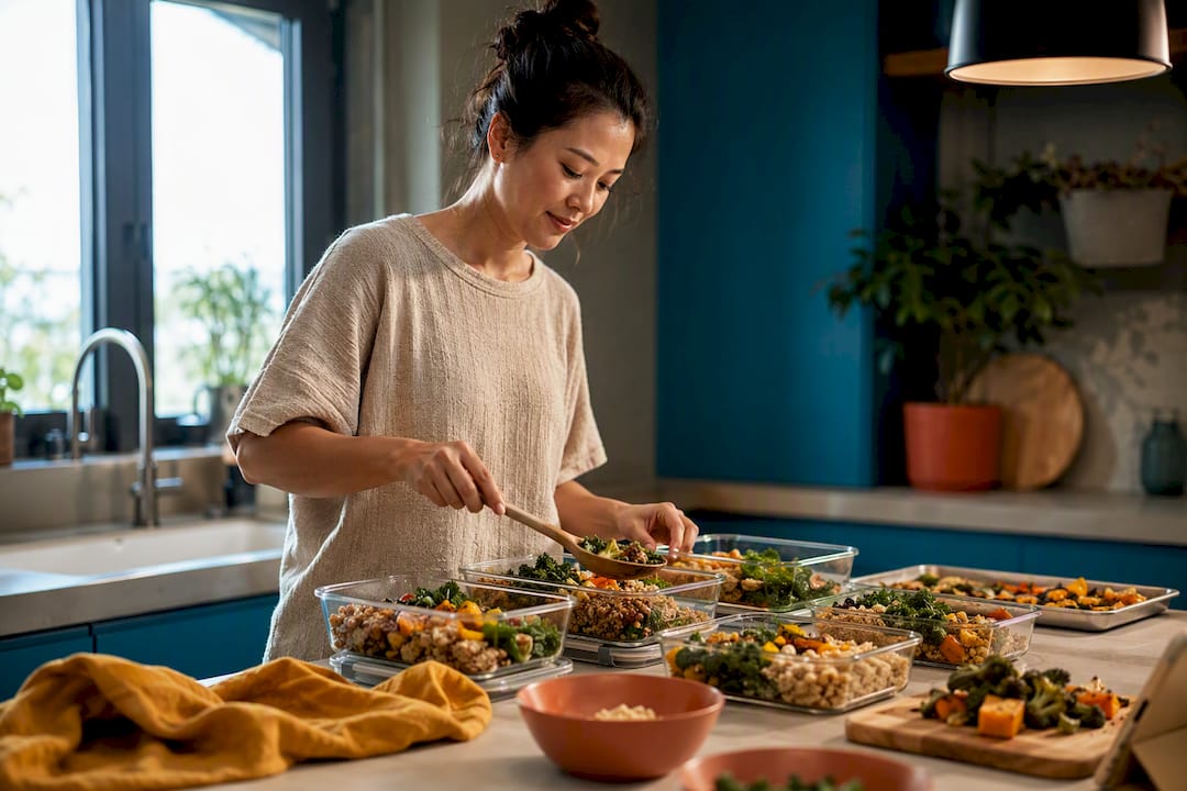 Vegan meals arranged for weekly planning