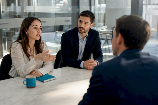 Sales reps practicing a strategy template