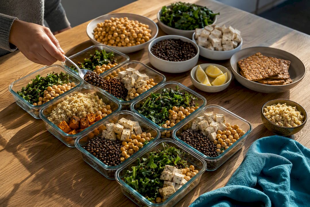 Plant-based protein meal prep ingredients